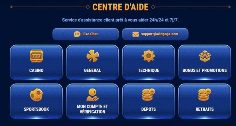 Wingaga Casino support client